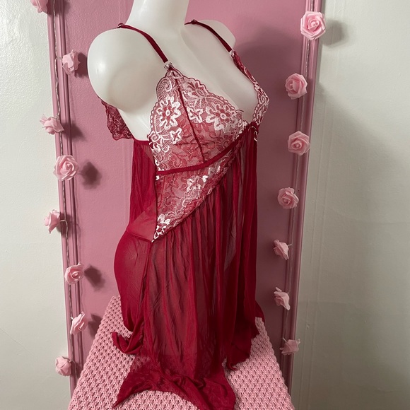 Large - night dress lingerie pajama nuisette jaquette sleepwear - red - Picture 4 of 5